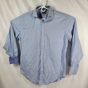 Thomas Dean Mens Button Front Shirt Long Sleeve Flip Cuff Blue Geometric Size M